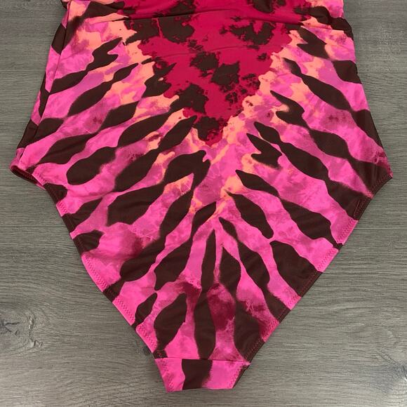 Aerie Pink Tie Dye One Shoulder Full Coverage One Piece Swimsuit Sz.L Long NWT - Picture 14 of 16